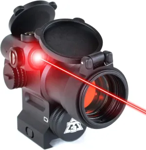 AT3 LEOS Red Dot Sight with Integrated Laser & Riser - 2 MOA Red Dot Scope with Flip Up Lens Caps