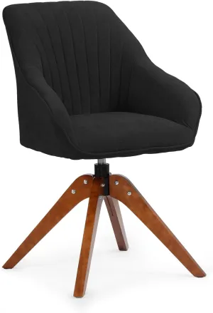 Athena Collection Modern Accent Chair, Comfy Swivel Reading Chair for Adults, Soft Upholstered Fabric Armchair with Wooden Legs for Living Room, Bedroom, Dorm, Office, Black