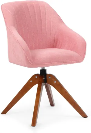 Athena Collection Modern Accent Chair, Comfy Swivel Reading Chair for Adults, Soft Upholstered Fabric Armchair with Wooden Legs for Living Room, Bedroom, Dorm, Office, Pink