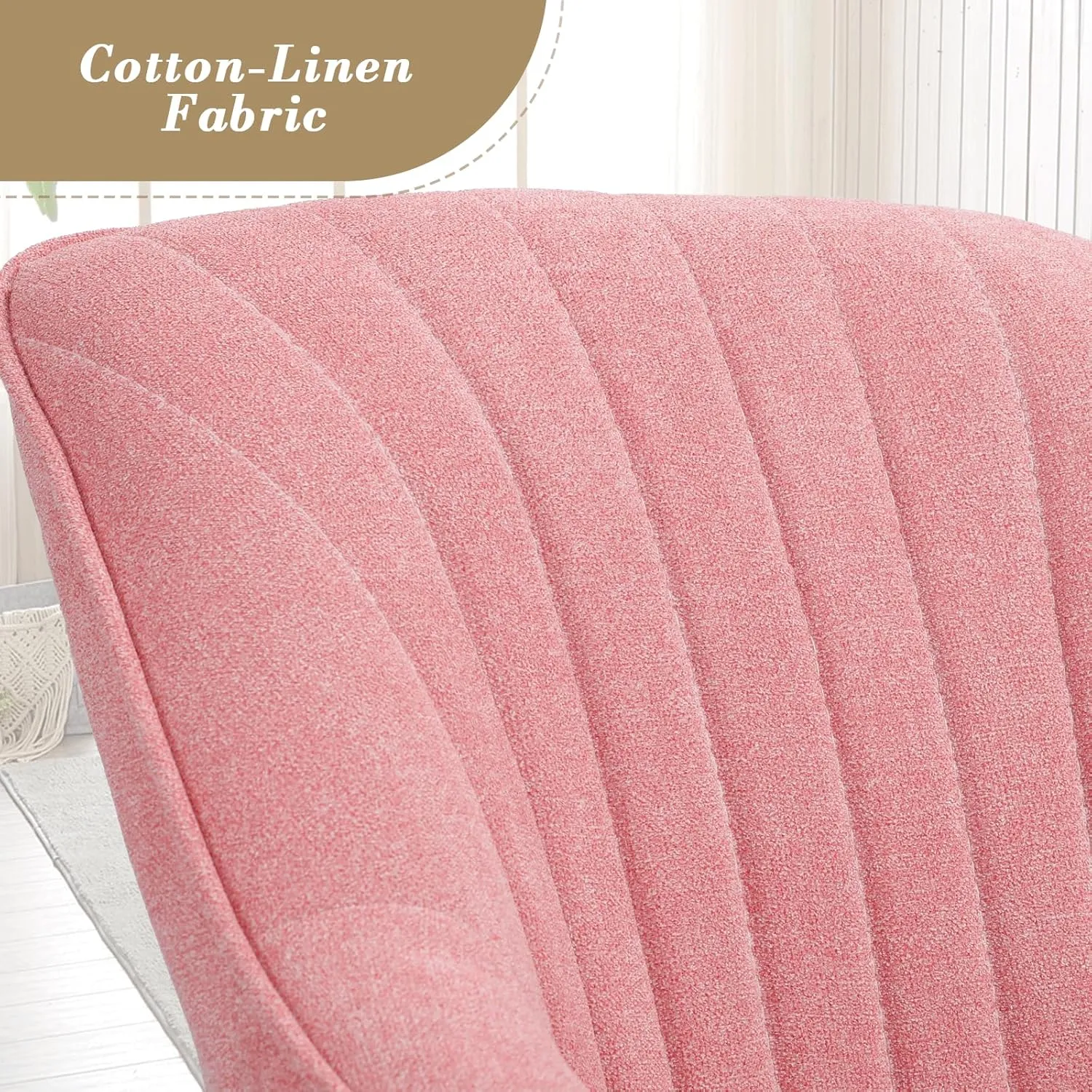 Athena Collection Modern Accent Chair, Comfy Swivel Reading Chair for Adults, Soft Upholstered Fabric Armchair with Wooden Legs for Living Room, Bedroom, Dorm, Office, Pink