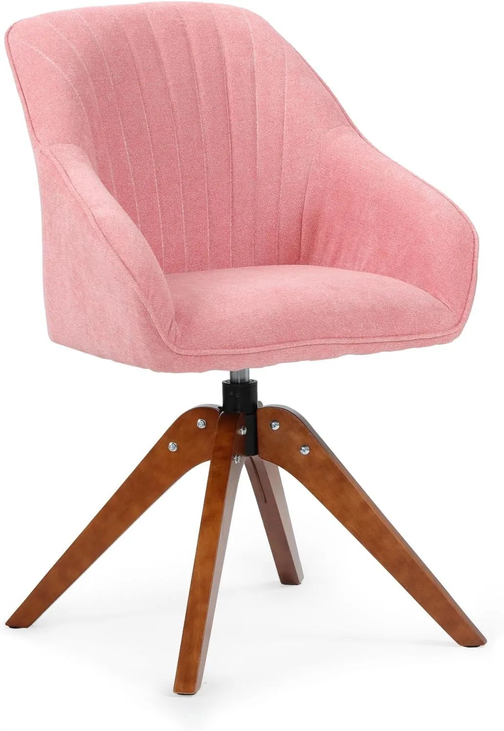 Athena Collection Modern Accent Chair, Comfy Swivel Reading Chair for Adults, Soft Upholstered Fabric Armchair with Wooden Legs for Living Room, Bedroom, Dorm, Office, Pink