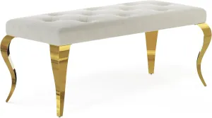 AUZ 44" Beige Velvet Bench, Button Tufted Upholstered Dining Table Bench with Gold Cabriole Legs, White and Gold Upholstered Bench for Dining Room, Kitchen, Bedroom