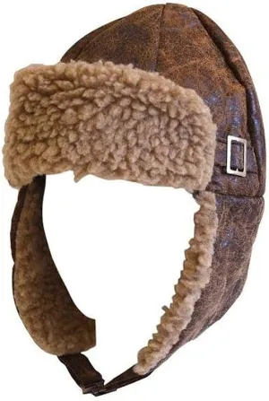 Aviator Pilot Cap Hat Brown w/ Buckle & Faux Fur - Costume Accessory