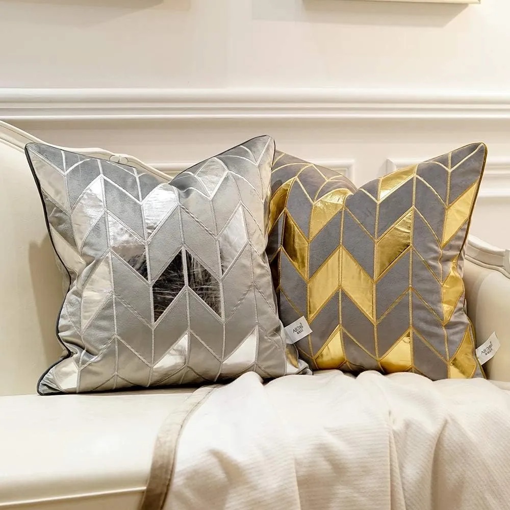 Avigers 18 x 18 Inches Grey Gold Striped Cushion Case Luxury European Throw Pillow Cover Decorative Pillow for Couch Living Room Bedroom Car