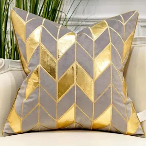 Avigers 18 x 18 Inches Grey Gold Striped Cushion Case Luxury European Throw Pillow Cover Decorative Pillow for Couch Living Room Bedroom Car