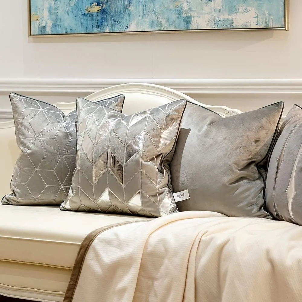 Avigers 18 x 18 Inches Grey Silver Striped Cushion Case Luxury European Throw Pillow Cover Decorative Pillow for Couch Living Room Bedroom Car