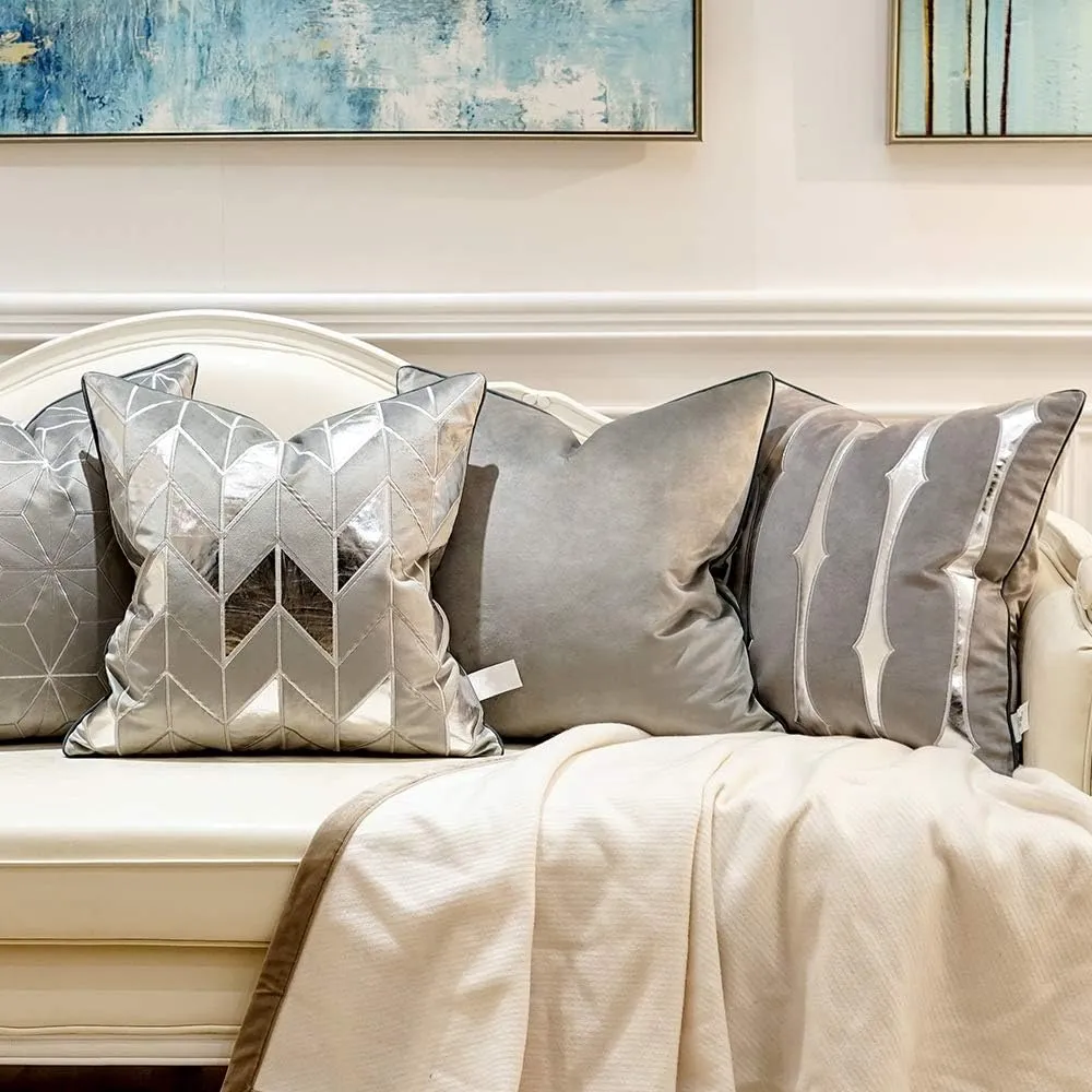 Avigers 18 x 18 Inches Grey Silver Striped Cushion Case Luxury European Throw Pillow Cover Decorative Pillow for Couch Living Room Bedroom Car