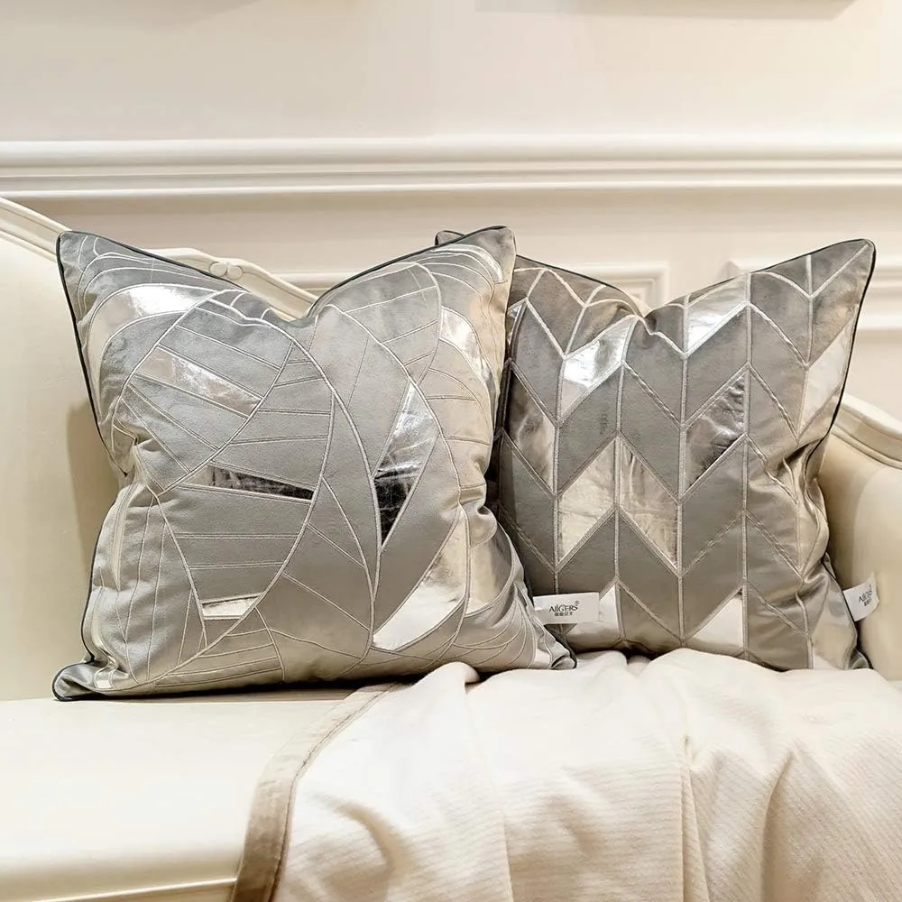 Avigers 18 x 18 Inches Grey Silver Striped Cushion Case Luxury European Throw Pillow Cover Decorative Pillow for Couch Living Room Bedroom Car