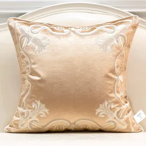 Avigers 20 x 20 Inch European Cushion Cover Luxury Velvet Home Decorative Embroidery Petunias Pillow Case Pillowcase for Sofa Chair Bedroom Living Room, Beige