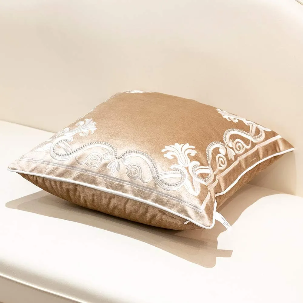 Avigers 20 x 20 Inch European Cushion Cover Luxury Velvet Home Decorative Embroidery Petunias Pillow Case Pillowcase for Sofa Chair Bedroom Living Room, Beige