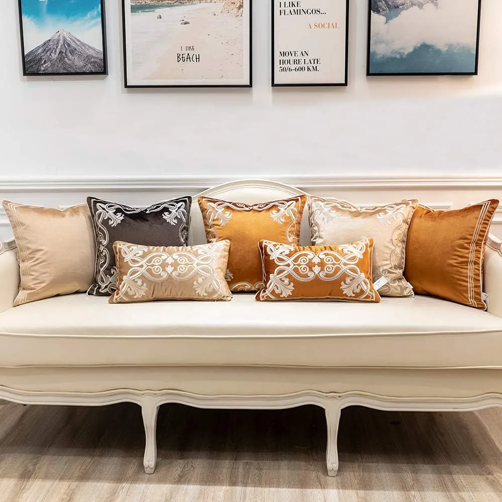 Avigers 20 x 20 Inch European Cushion Cover Luxury Velvet Home Decorative Embroidery Petunias Pillow Case Pillowcase for Sofa Chair Bedroom Living Room, Beige