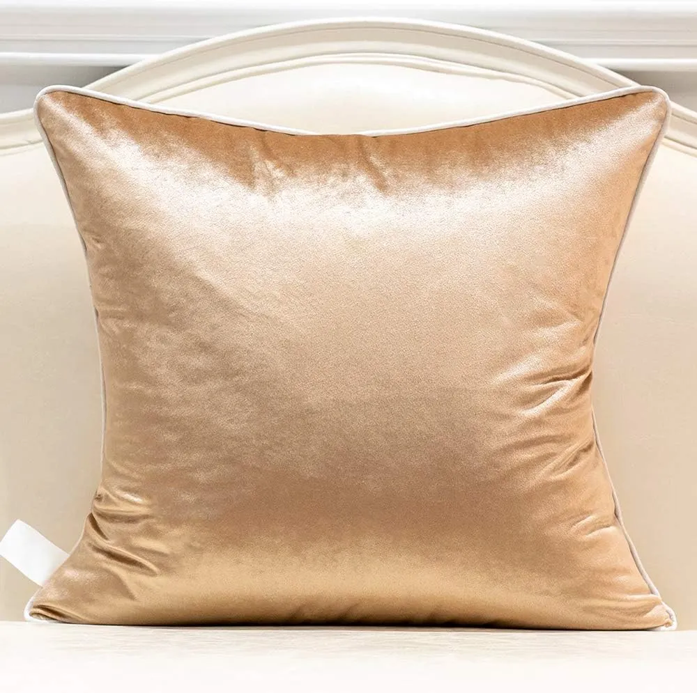 Avigers 20 x 20 Inch European Cushion Cover Luxury Velvet Home Decorative Embroidery Petunias Pillow Case Pillowcase for Sofa Chair Bedroom Living Room, Beige