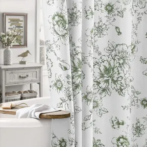 Awellife Farmhouse Vintage Shower Curtain Green Pattern Floral Cotton Rustic Shower Curtains for Bathroom Sage Green, Spring Decor, 72 Wx72 L