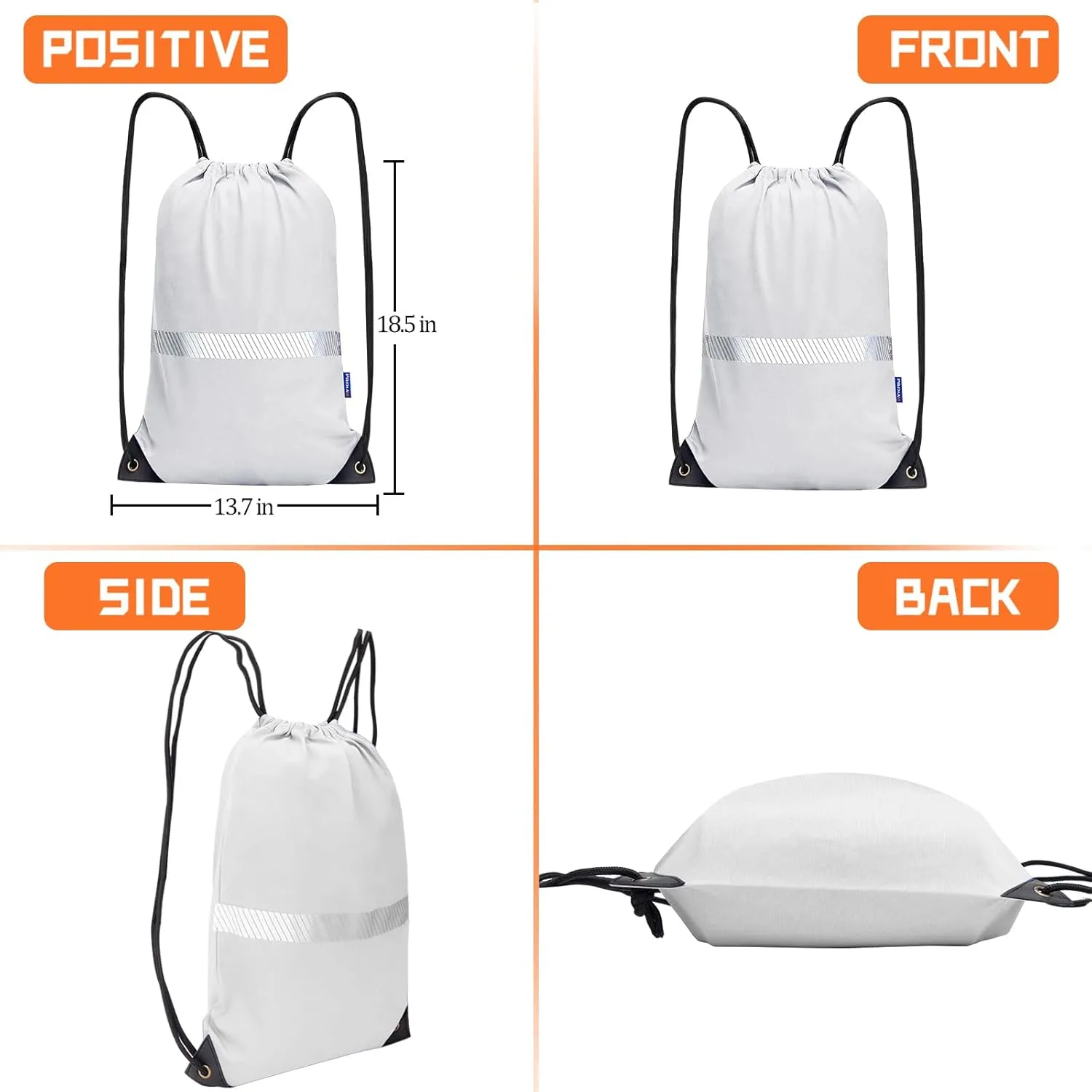 AYKRM White Drawstring Backpack Bag work Sackpack