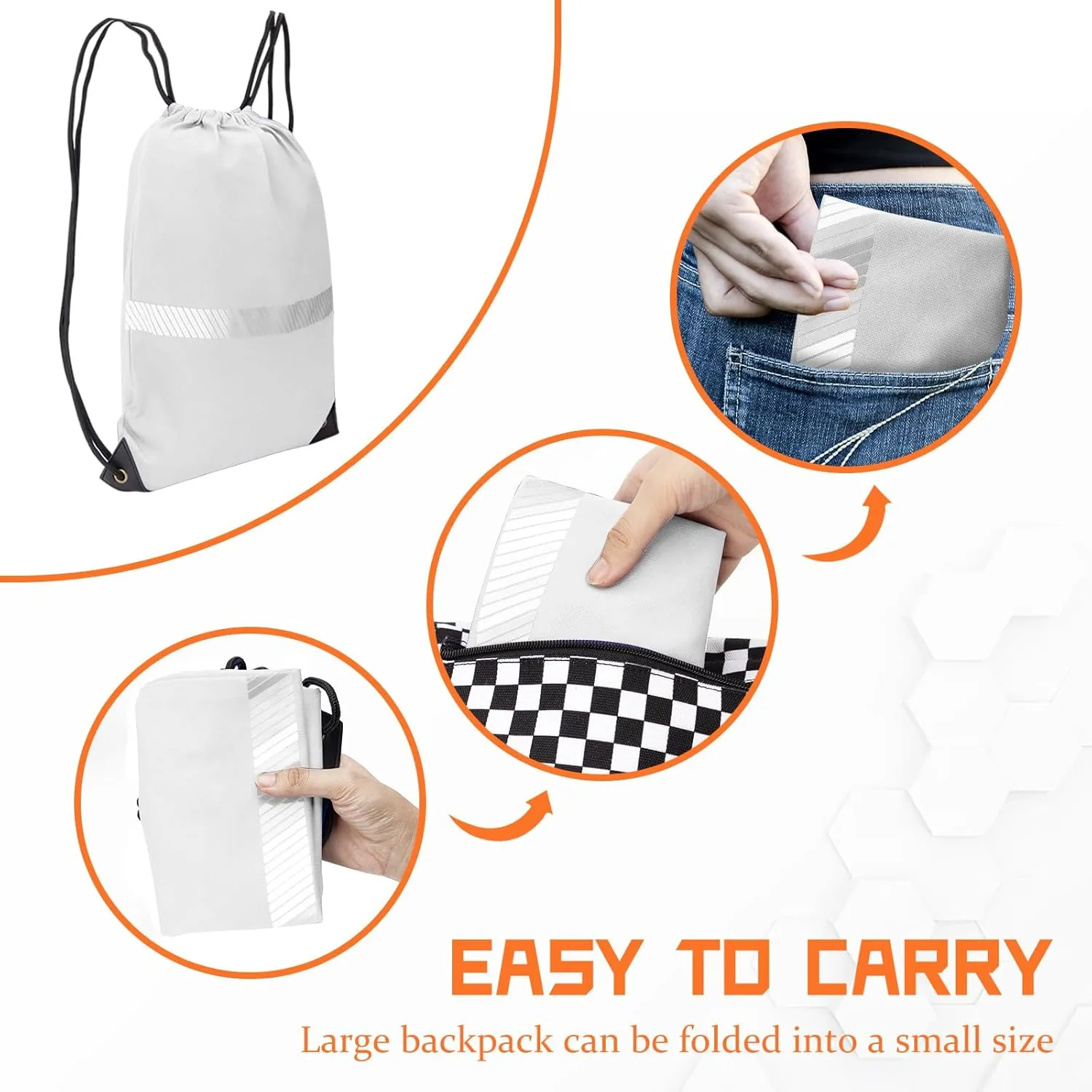 AYKRM White Drawstring Backpack Bag work Sackpack