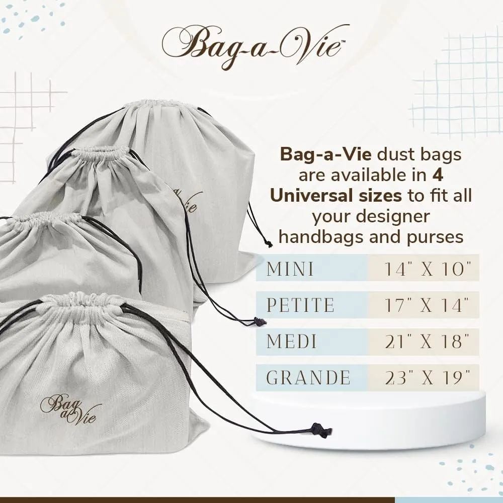 Bag-a-Vie Canvas Dust Bags - Handbag Closet & Travel Storage Organizer, Petite (17”x14)