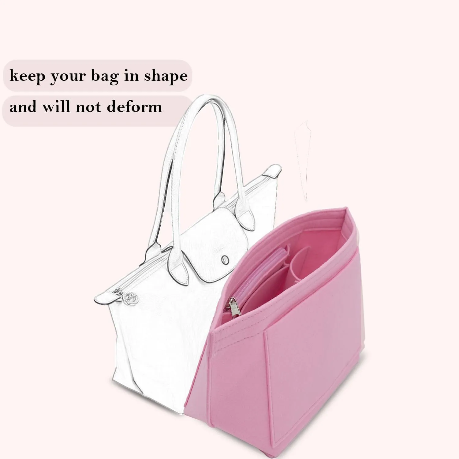 Bag Insert Organizer, purse accessories, Suitable For Longchamp long handle tote organizer (Grey, M（long handle）)