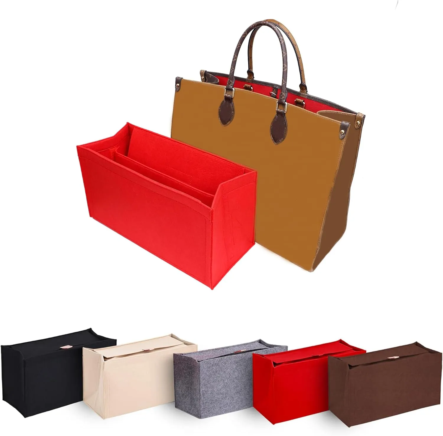 Bag Organizer Insert,Tote Bag Insert For On The Go,Neverfull organizer,Book tote Bag Insert Organizer,Handbag Storage,Tote Bag Felt Insert with Zipper Bag (Black With Cover, XL)