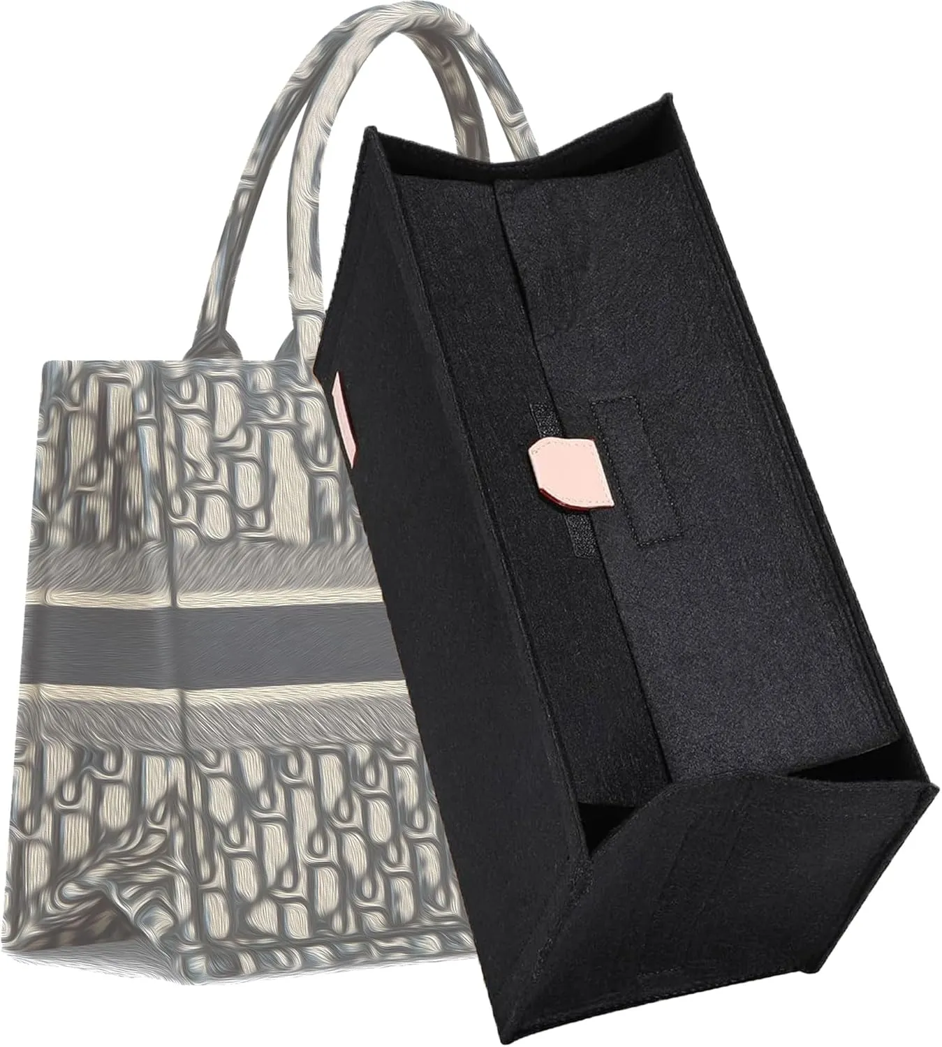 Bag Organizer Insert,Tote Bag Insert For On The Go,Neverfull organizer,Book tote Bag Insert Organizer,Handbag Storage,Tote Bag Felt Insert with Zipper Bag (Black With Cover, XL)