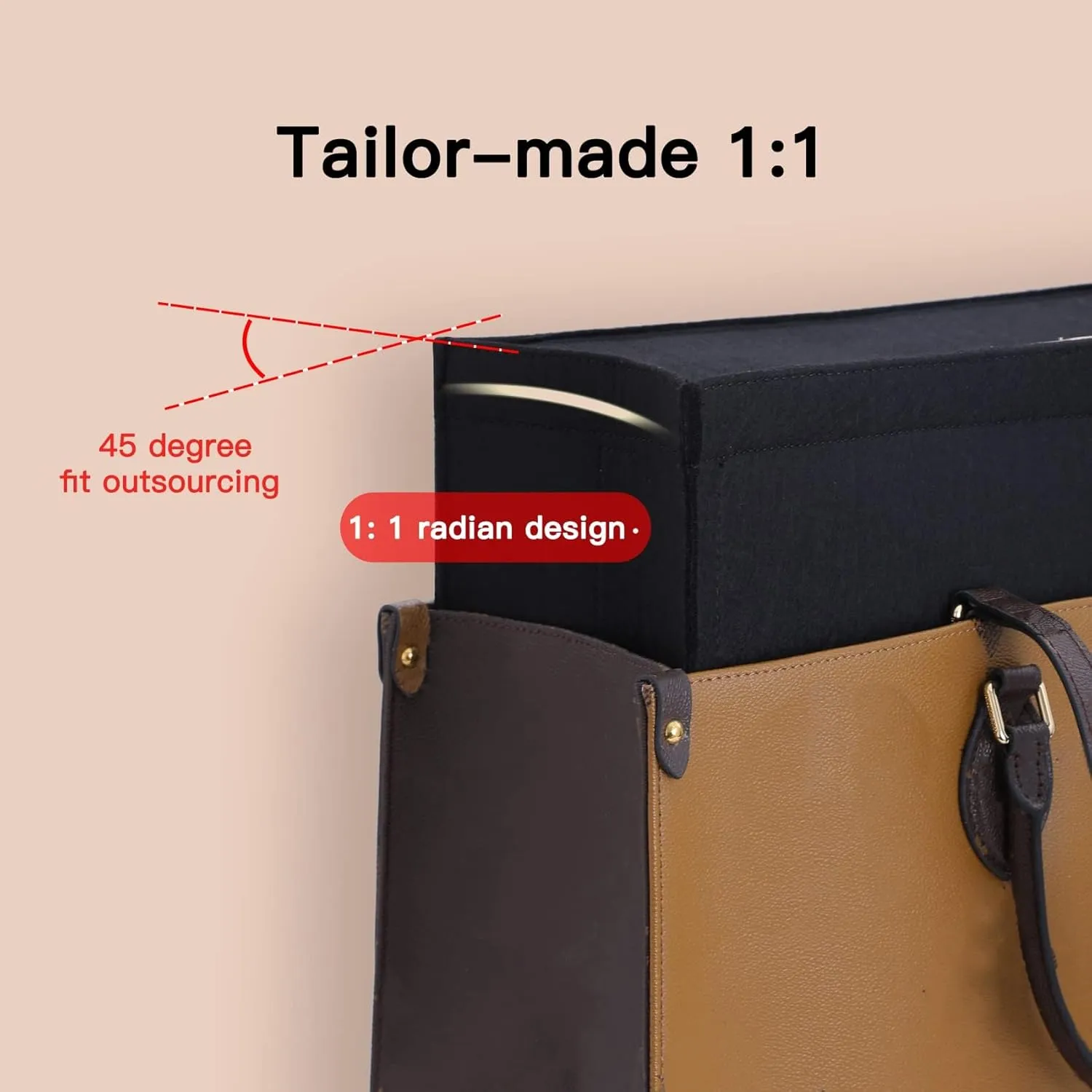 Bag Organizer Insert,Tote Bag Insert For On The Go,Neverfull organizer,Book tote Bag Insert Organizer,Handbag Storage,Tote Bag Felt Insert with Zipper Bag (Black With Cover, XL)