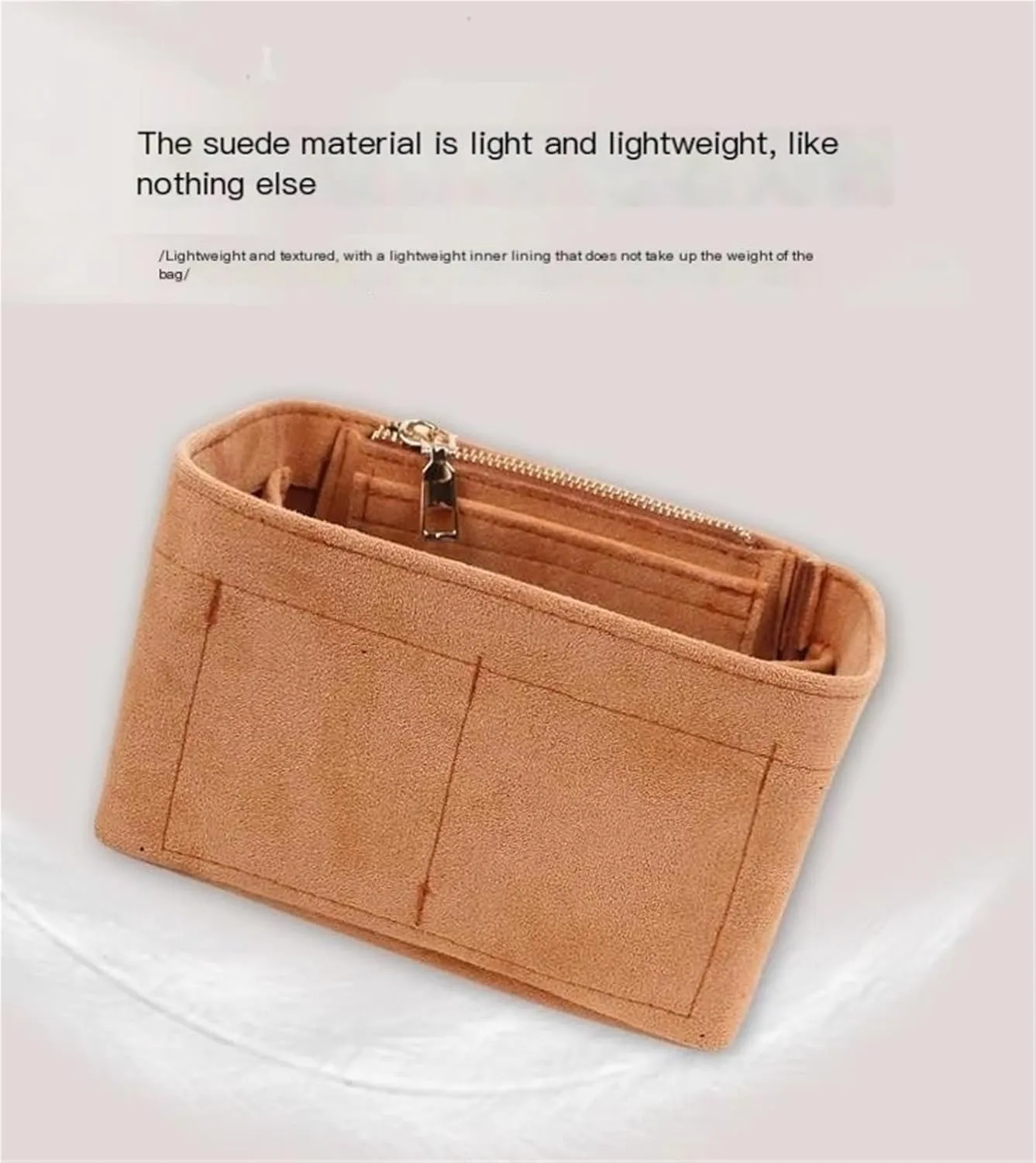 Bag Organizer Lined Storage Bag Bag Organizer Insert Portable Cosmetic Bag for Loewe(Brown A,S)
