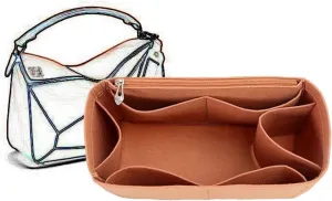 Bag Organizer Lined Storage Bag Bag Organizer Insert Portable Cosmetic Bag for Loewe(Brown A,S)