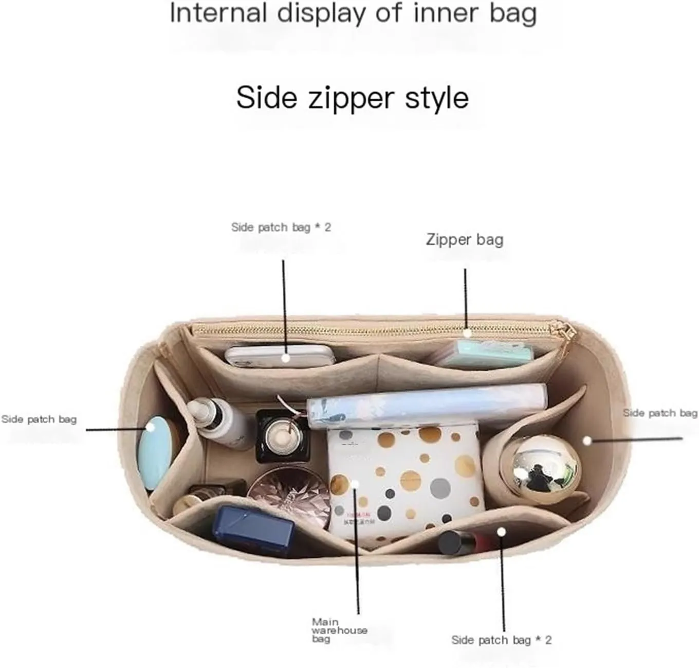 Bag Organizer Lined Storage Bag Bag Organizer Insert Portable Cosmetic Bag for Loewe(Brown A,S)