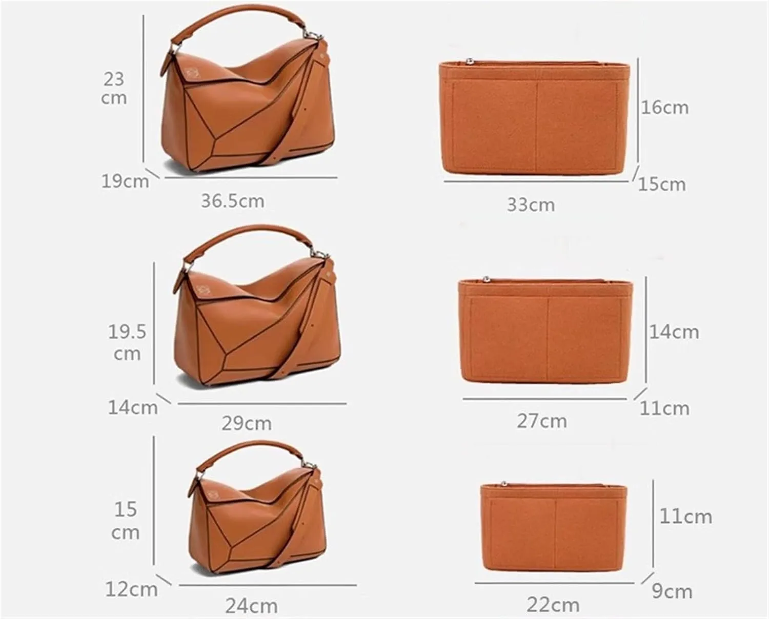 Bag Organizer Lined Storage Bag Bag Organizer Insert Portable Cosmetic Bag for Loewe(Brown A,S)