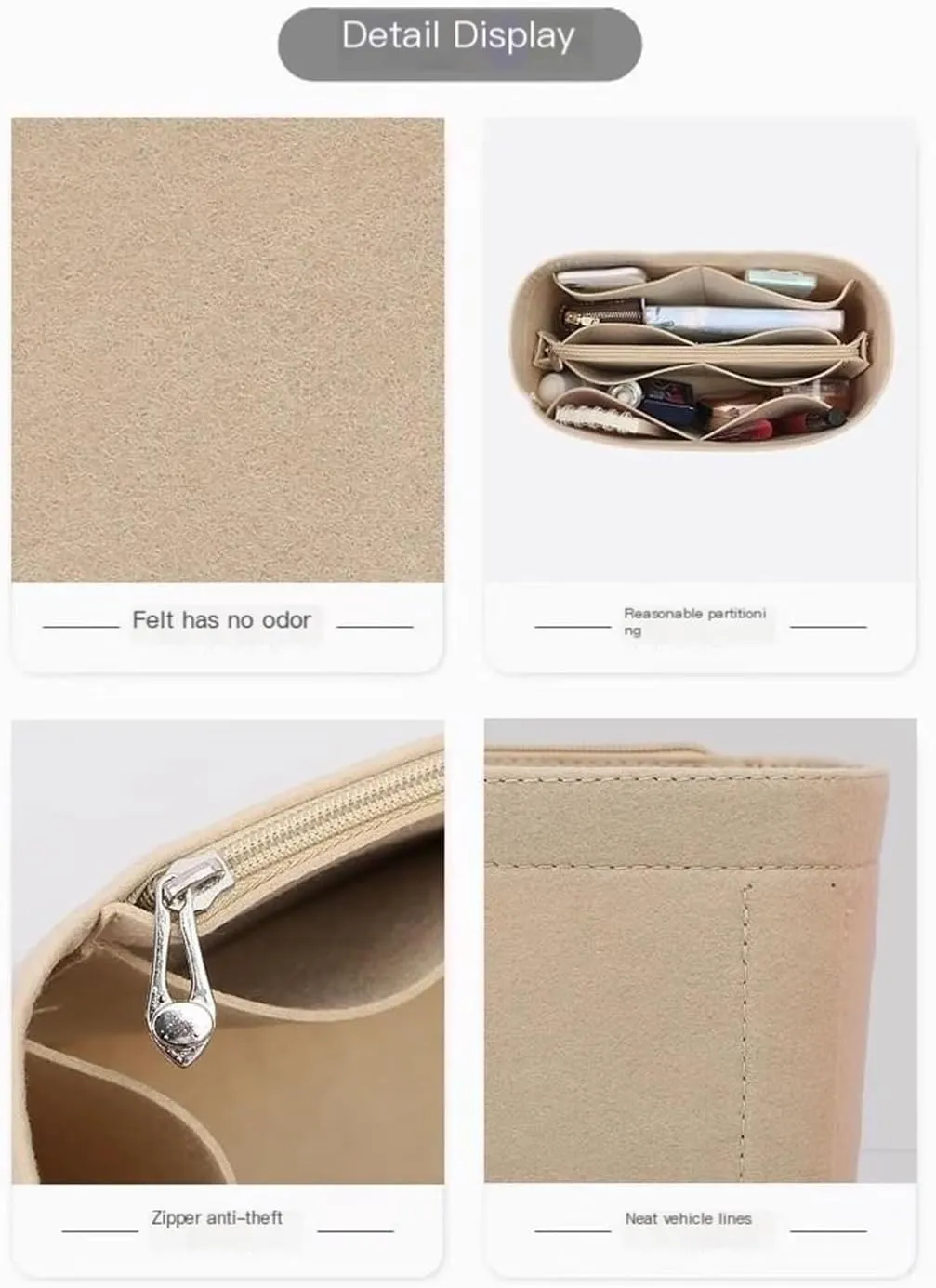 Bag Organizer Lined Storage Bag Bag Organizer Insert Portable Cosmetic Bag for Loewe(Brown A,S)
