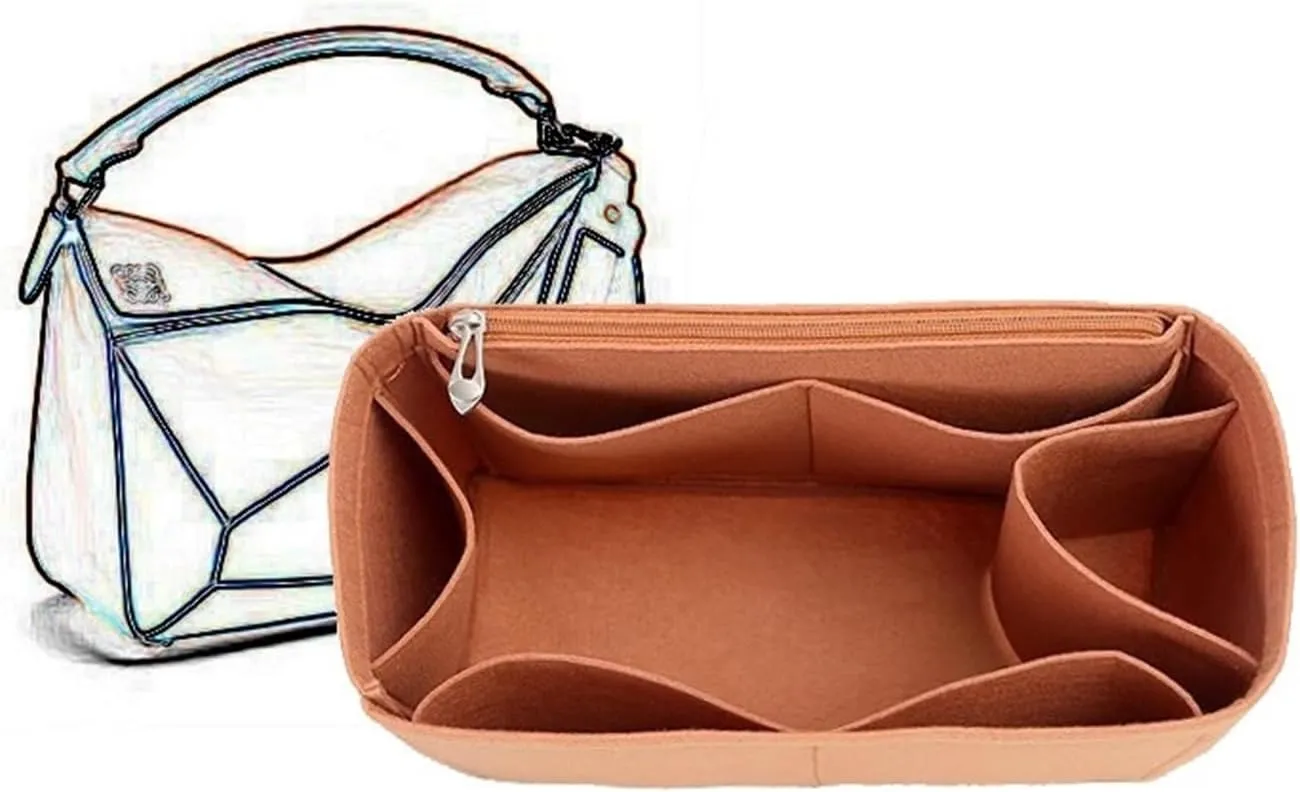 Bag Organizer Lined Storage Bag Bag Organizer Insert Portable Cosmetic Bag for Loewe(Brown A,S)