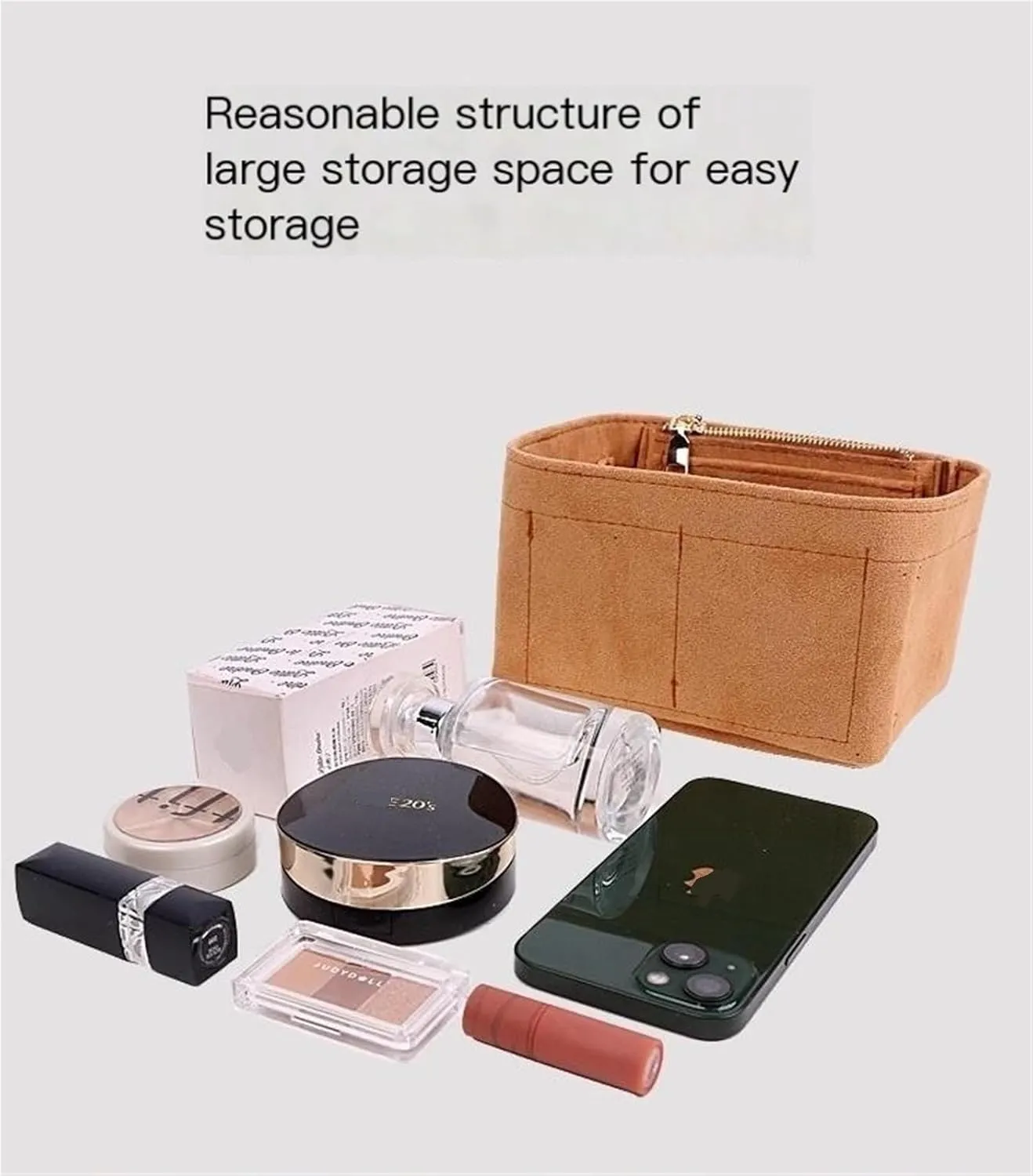 Bag Organizer Lined Storage Bag Bag Organizer Insert Portable Cosmetic Bag for Loewe(Brown A,S)