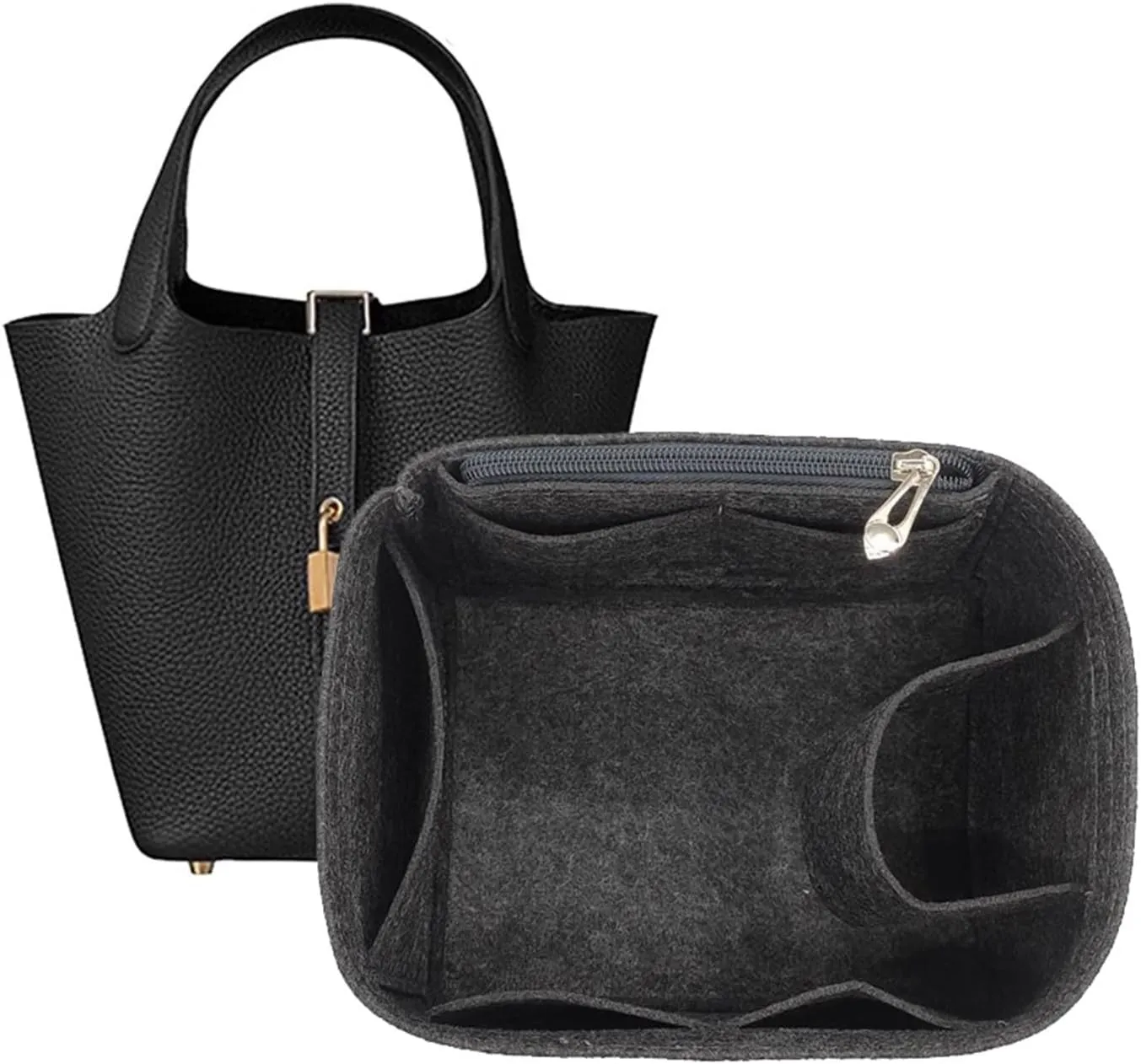 Bag Organizer Liner Storage Bag Insert for Hermes Picotin 22 (Black)