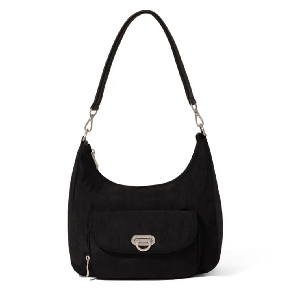 Baggallini Coastal Flip Lock Black Half Moon Bag (Women's)