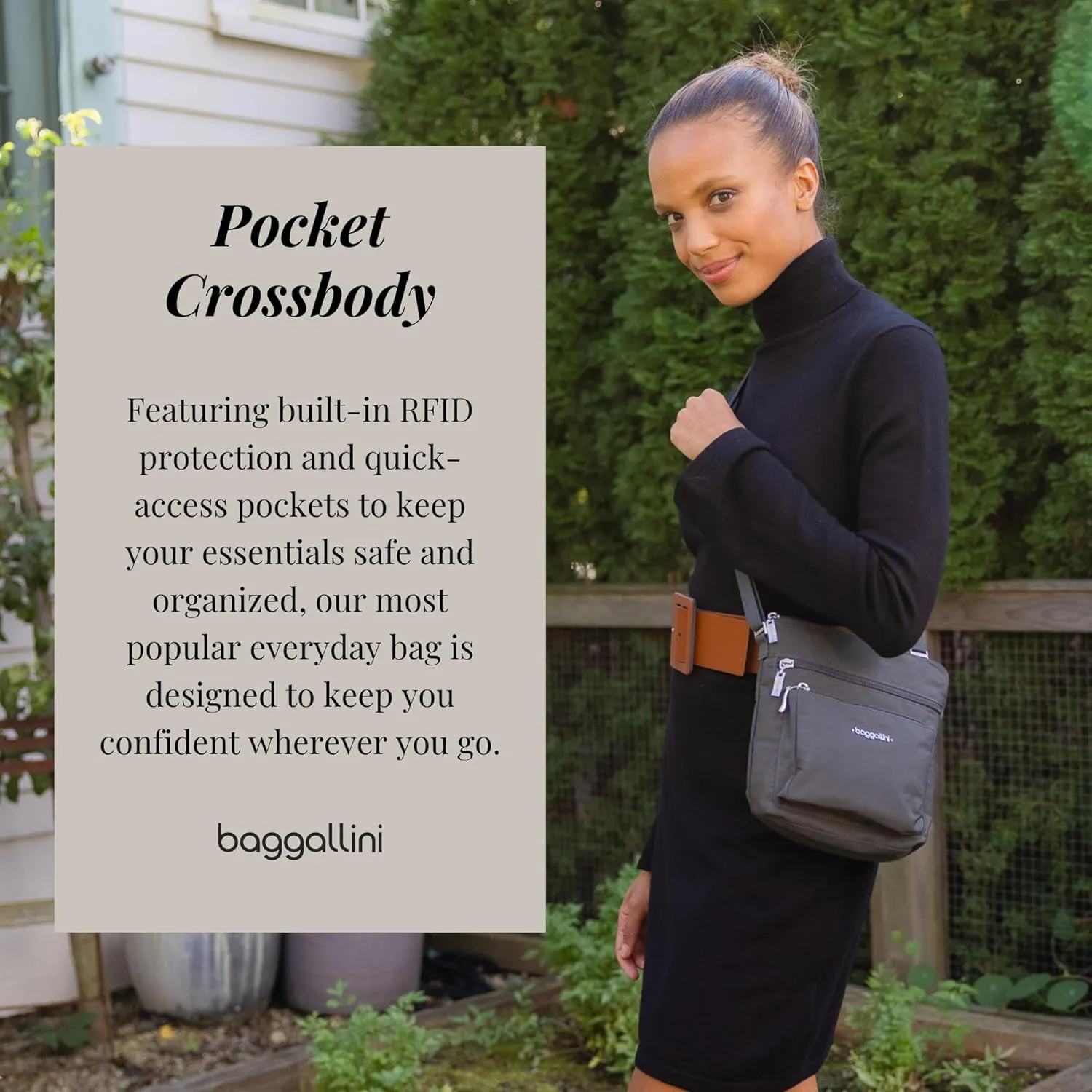 Baggallini Pocket Crossbody Bags for Women 8x8 Small Lightweight Durable Nylon Water-resistant Travel Purse W/Rfid Wristlet