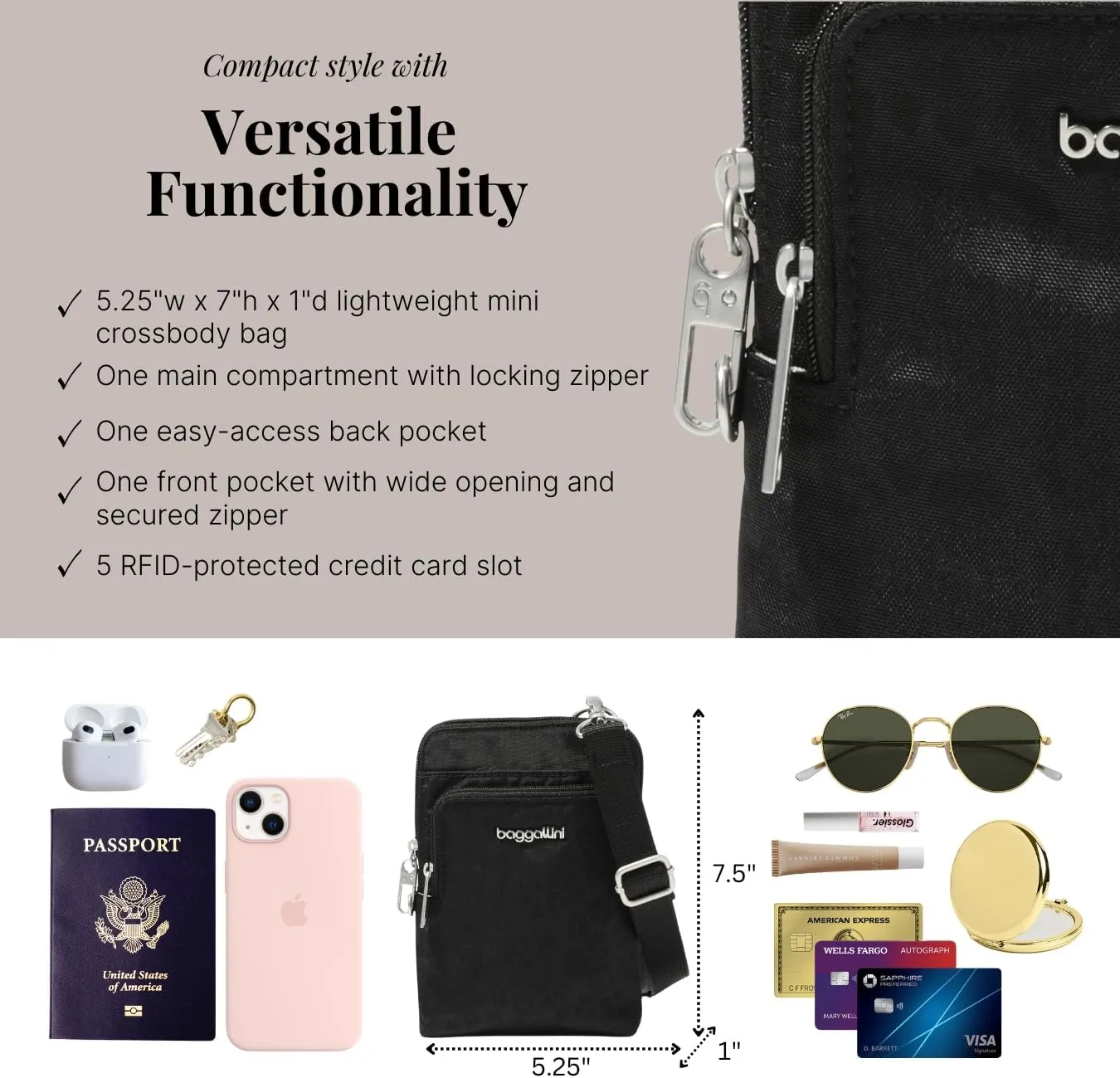 Baggallini Securtex Anti-Theft Activity Crossbody Bag