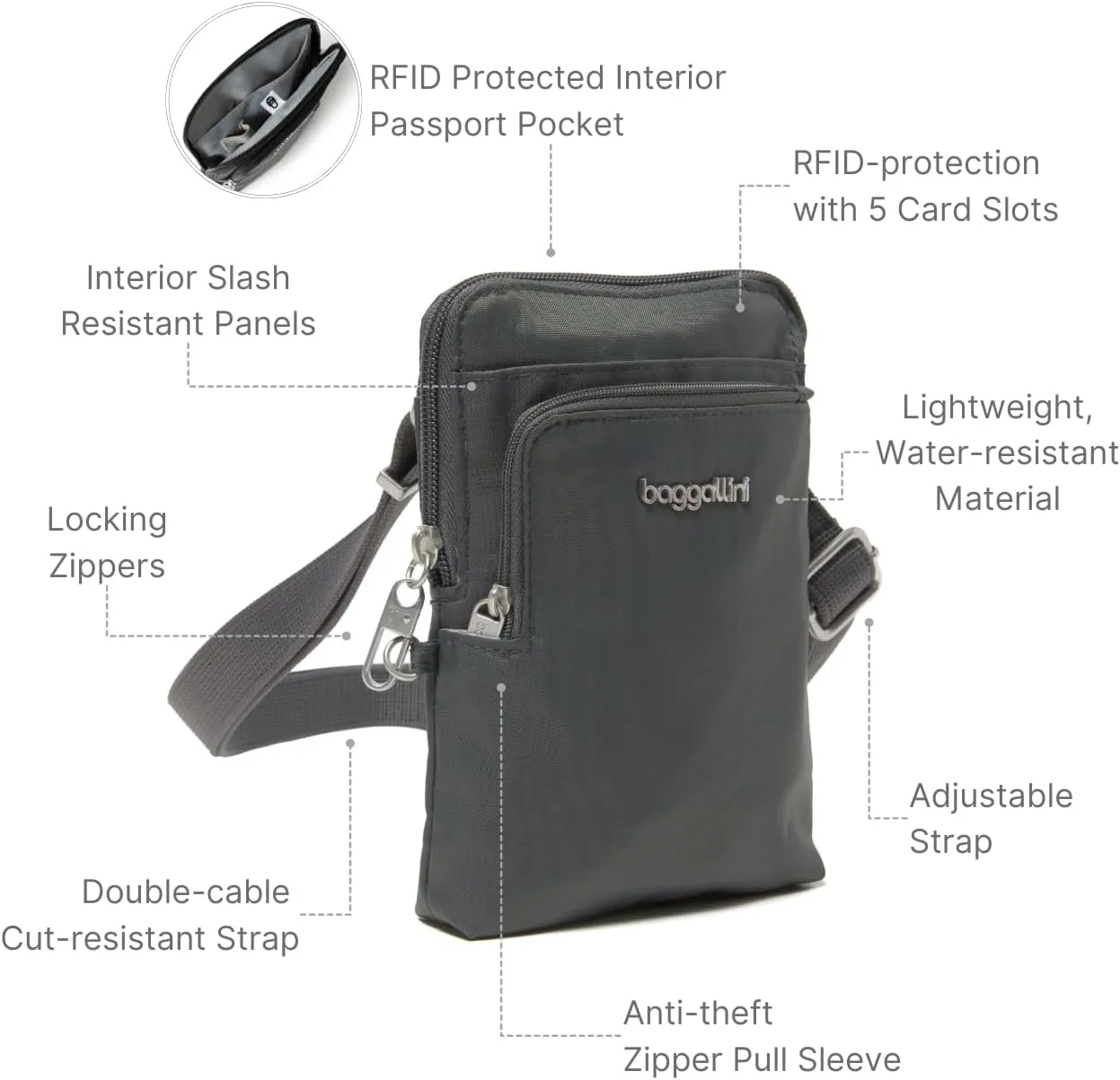 Baggallini Securtex Anti-Theft Activity Crossbody Bag