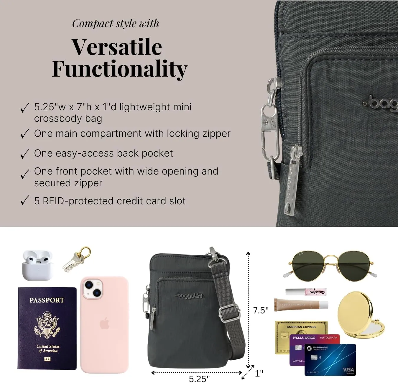 Baggallini Securtex Anti-Theft Activity Crossbody Bag
