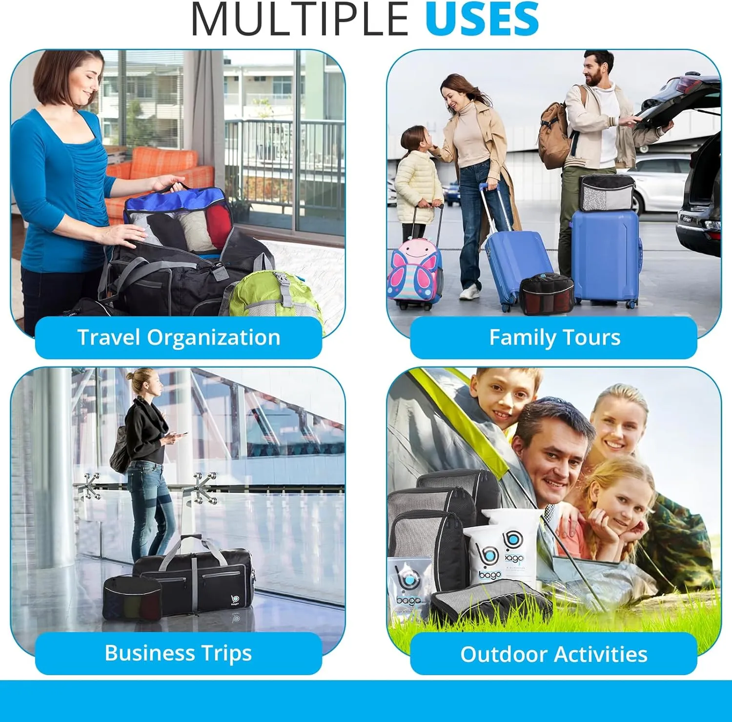 bago 7 Pcs Packing Cubes for Suitcases - 4 Travel Cubes with 3 ZipLock Bags - Luggage Organizer Bags to Get Maximum Storage, Save Time & Effort to Pack - Happy Traveling (Deep Blue)