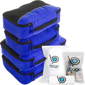 bago 7 Pcs Packing Cubes for Suitcases - 4 Travel Cubes with 3 ZipLock Bags - Luggage Organizer Bags to Get Maximum Storage, Save Time & Effort to Pack - Happy Traveling (Deep Blue)