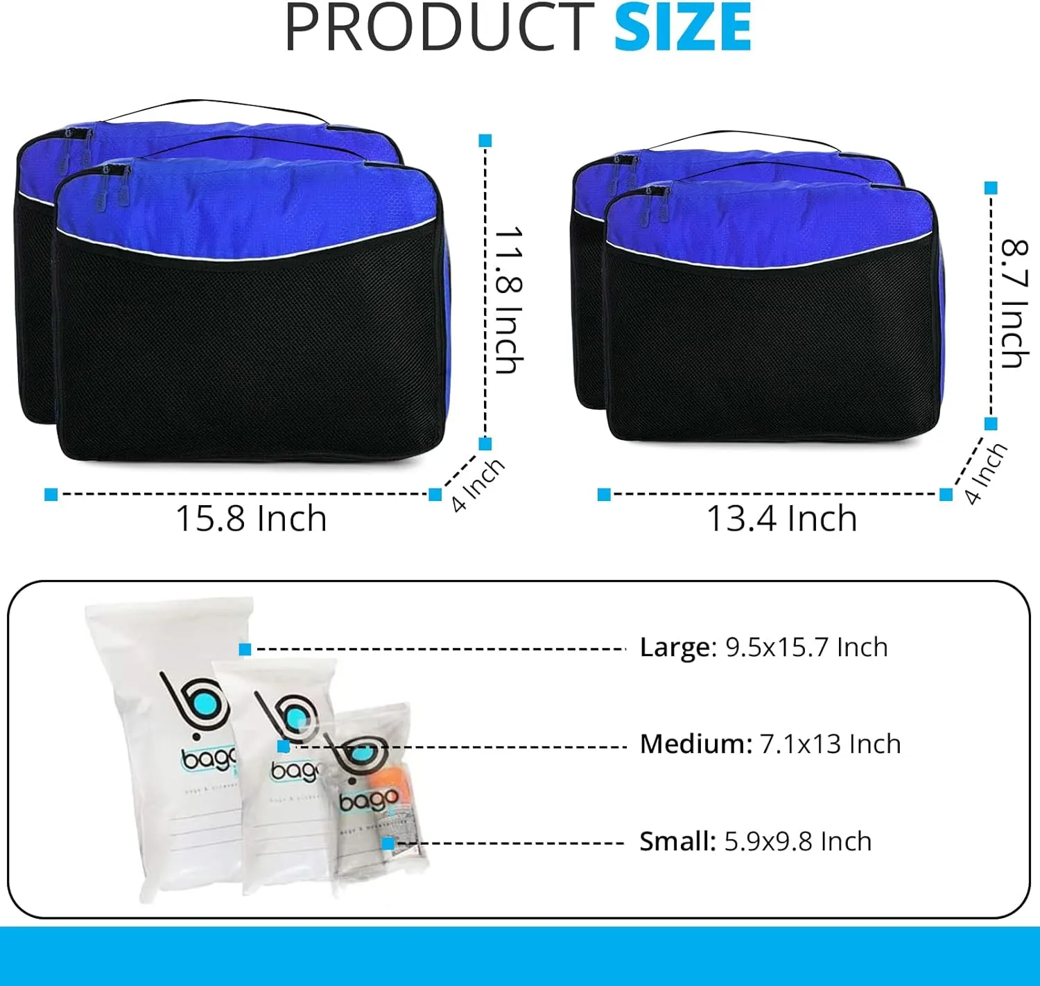bago 7 Pcs Packing Cubes for Suitcases - 4 Travel Cubes with 3 ZipLock Bags - Luggage Organizer Bags to Get Maximum Storage, Save Time & Effort to Pack - Happy Traveling (Deep Blue)