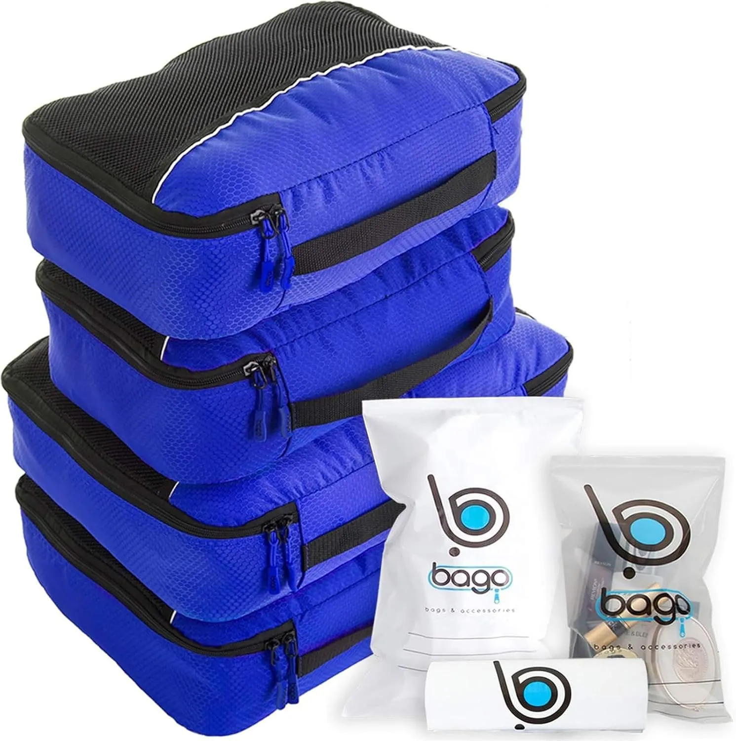 bago 7 Pcs Packing Cubes for Suitcases - 4 Travel Cubes with 3 ZipLock Bags - Luggage Organizer Bags to Get Maximum Storage, Save Time & Effort to Pack - Happy Traveling (Deep Blue)