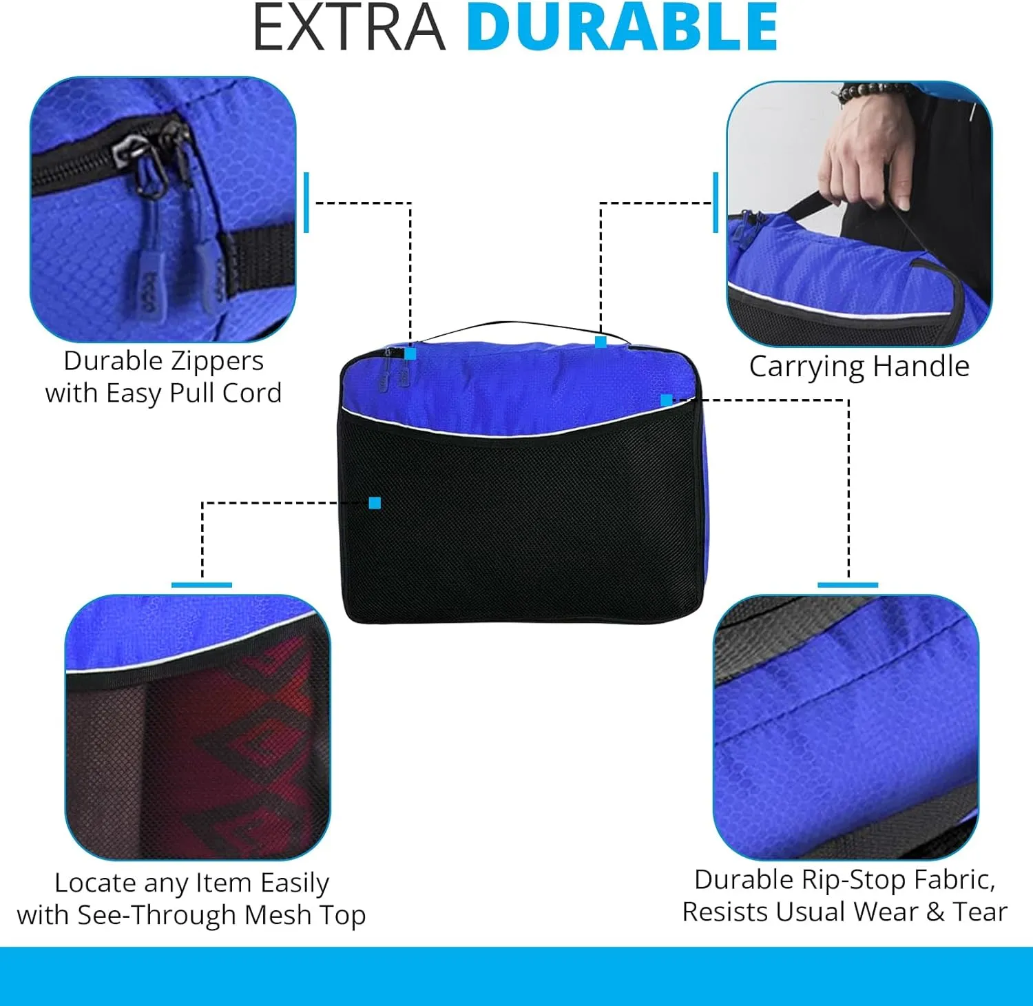 bago 7 Pcs Packing Cubes for Suitcases - 4 Travel Cubes with 3 ZipLock Bags - Luggage Organizer Bags to Get Maximum Storage, Save Time & Effort to Pack - Happy Traveling (Deep Blue)