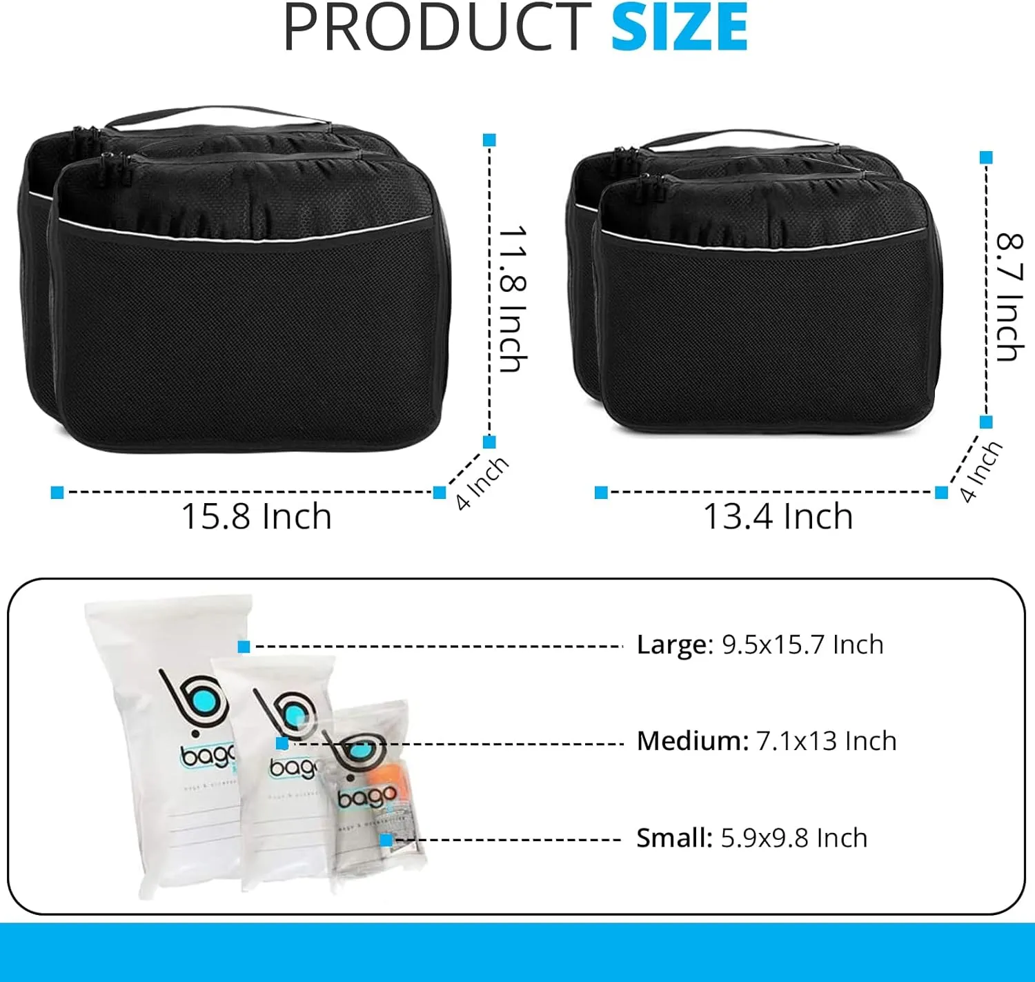 bago 7 Pcs Packing Cubes for Travel - 4 Travel Packing Cubes for Suitcases with 3 ZipLock Bags - Luggage Organizer Bags to Get Maximum Storage, Save Time & Effort to Pack (Black)