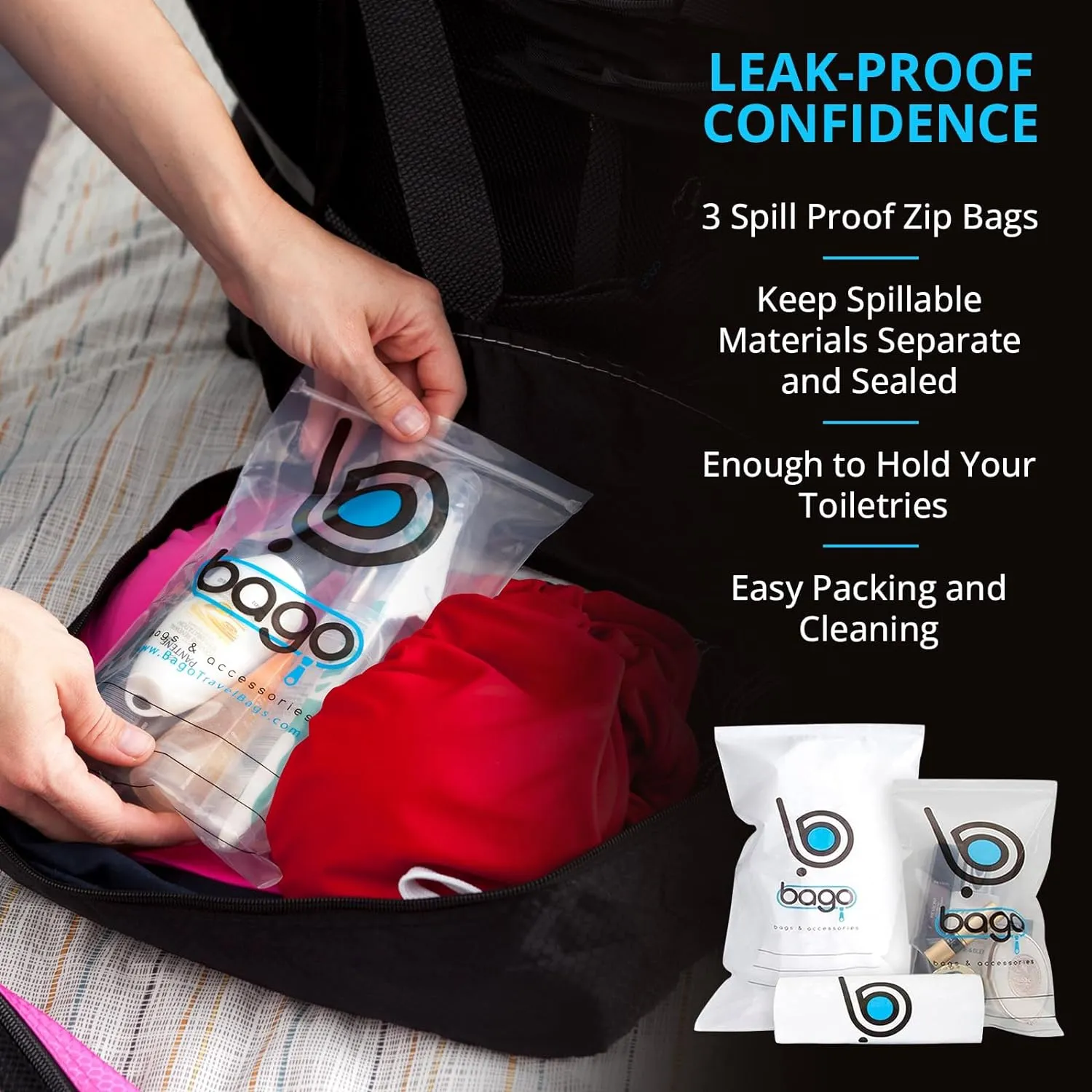 bago 7 Pcs Packing Cubes for Travel - 4 Travel Packing Cubes for Suitcases with 3 ZipLock Bags - Luggage Organizer Bags to Get Maximum Storage, Save Time & Effort to Pack (Black)