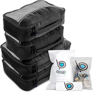 bago 7 Pcs Packing Cubes for Travel - 4 Travel Packing Cubes for Suitcases with 3 ZipLock Bags - Luggage Organizer Bags to Get Maximum Storage, Save Time & Effort to Pack (Black)