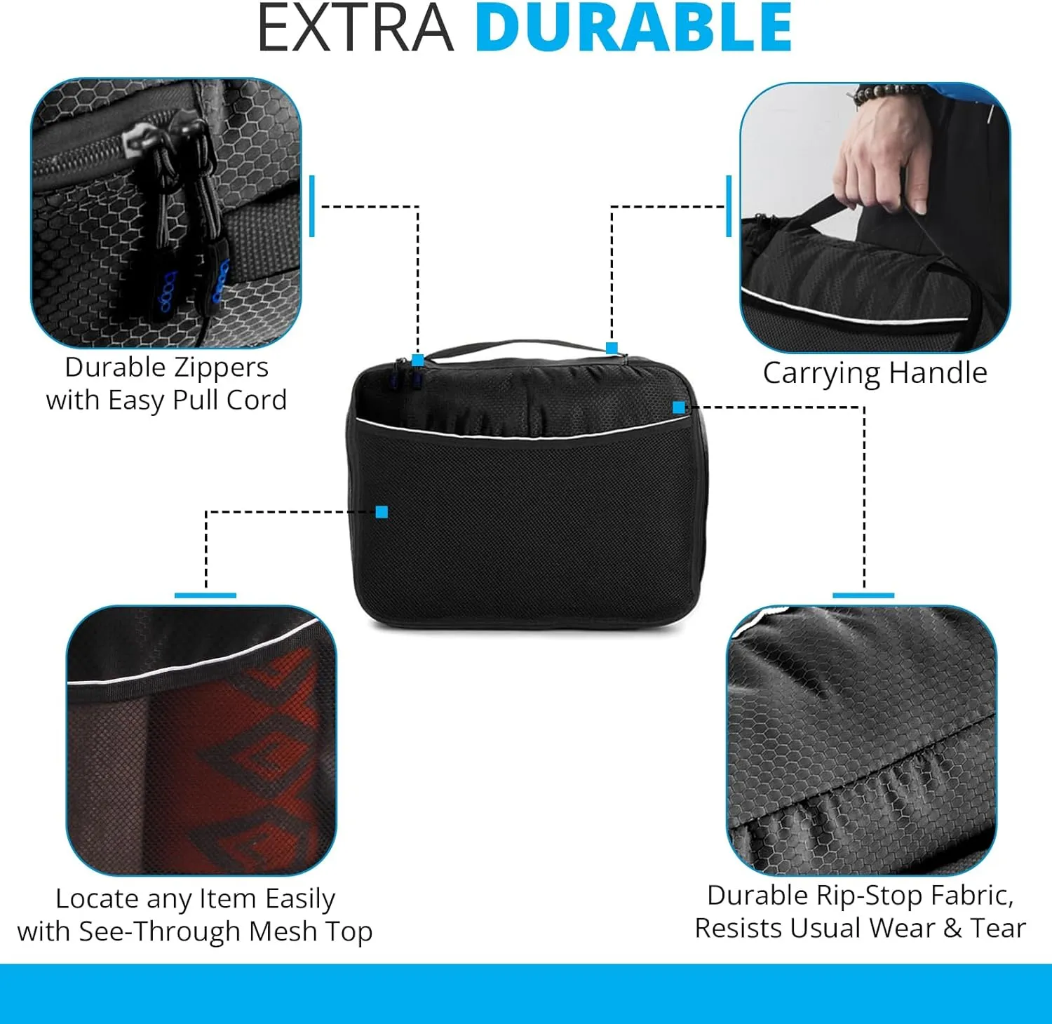 bago 7 Pcs Packing Cubes for Travel - 4 Travel Packing Cubes for Suitcases with 3 ZipLock Bags - Luggage Organizer Bags to Get Maximum Storage, Save Time & Effort to Pack (Black)