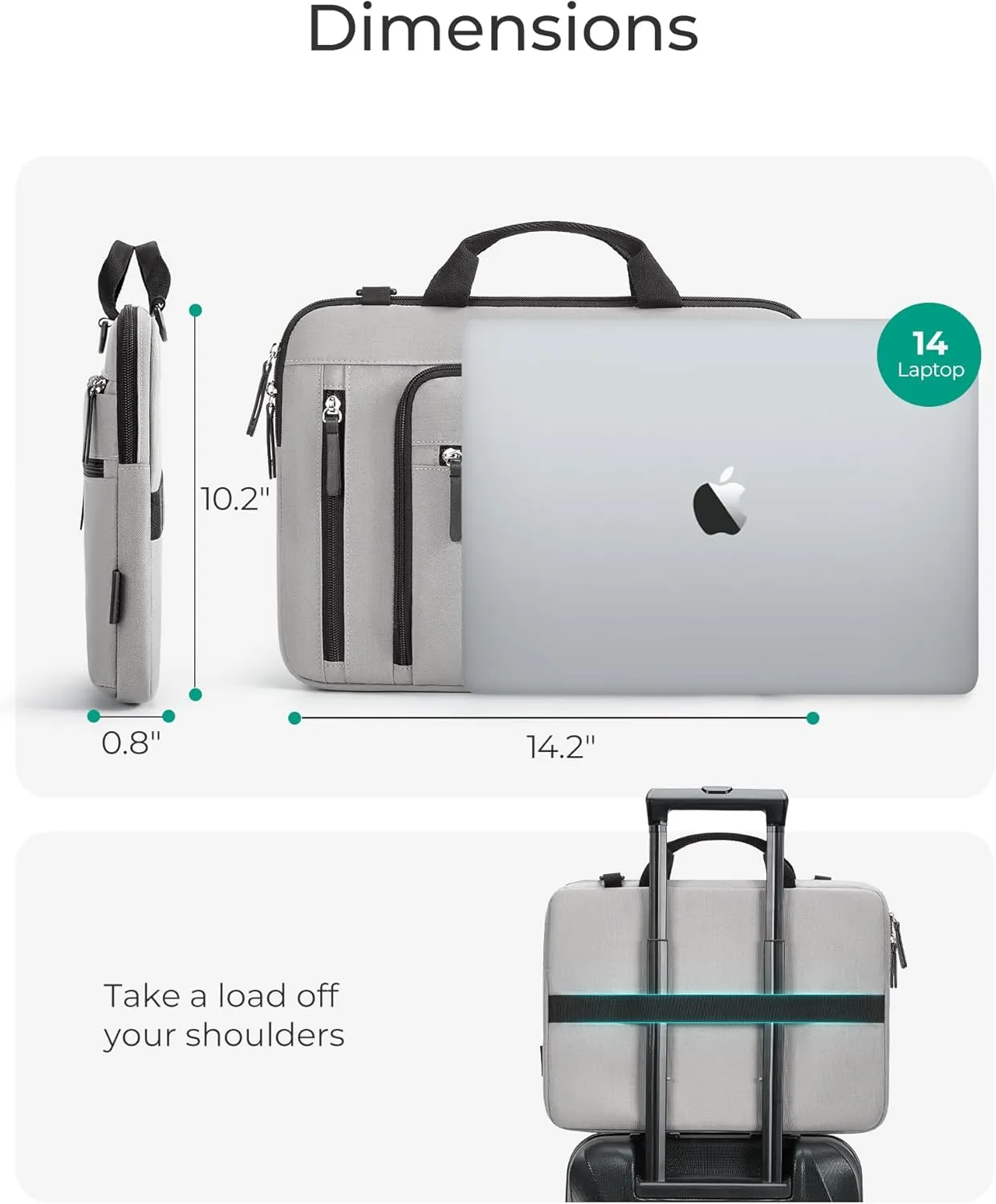 BAGSMART 13-14 Inch Laptop Case Bag, Protective Laptop Sleeve with Multiple Compartments for MacBook Air/Pro 13.3 Inch, Lightweight Water Resistant Laptop Bag for Men Fitted with Dell HP Lenovo, Gray