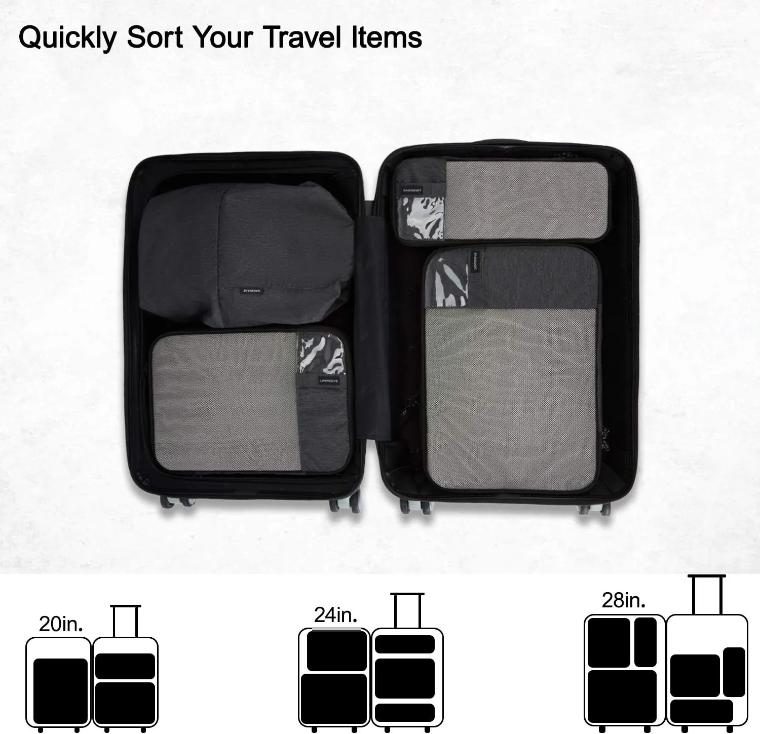 BAGSMART 6 Set Compression Packing Cubes - Lightweight Travel Essentials, Durable Luggage Organizer