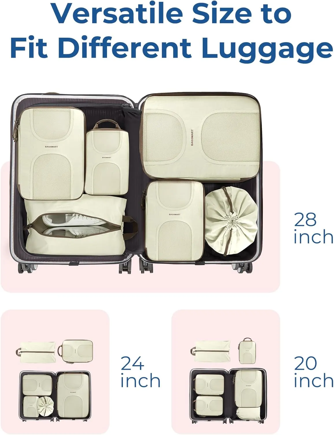 BAGSMART 6 Set Packing Cubes for Suitcases, Lightweight Suitcase Organizers & Compression Travel Cubes