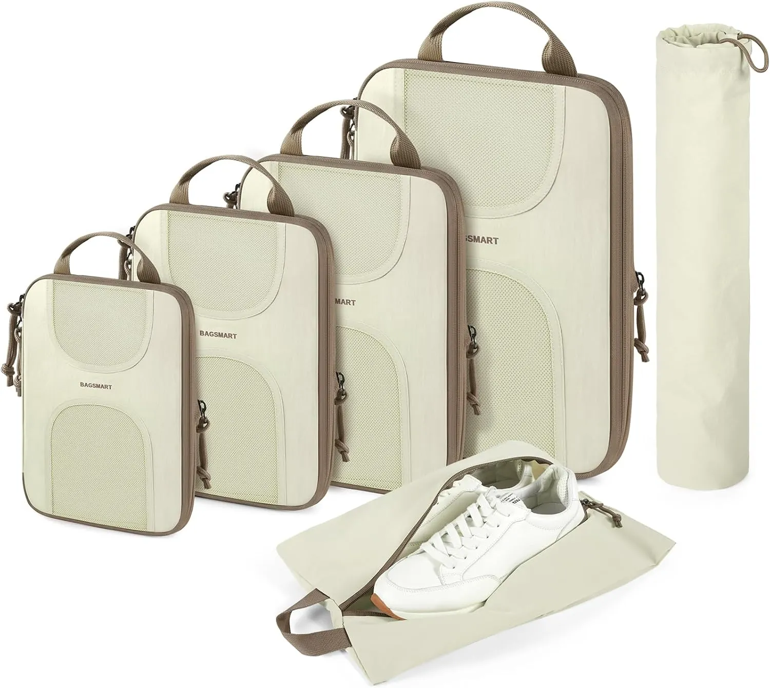 BAGSMART 6 Set Packing Cubes for Suitcases, Lightweight Suitcase Organizers & Compression Travel Cubes